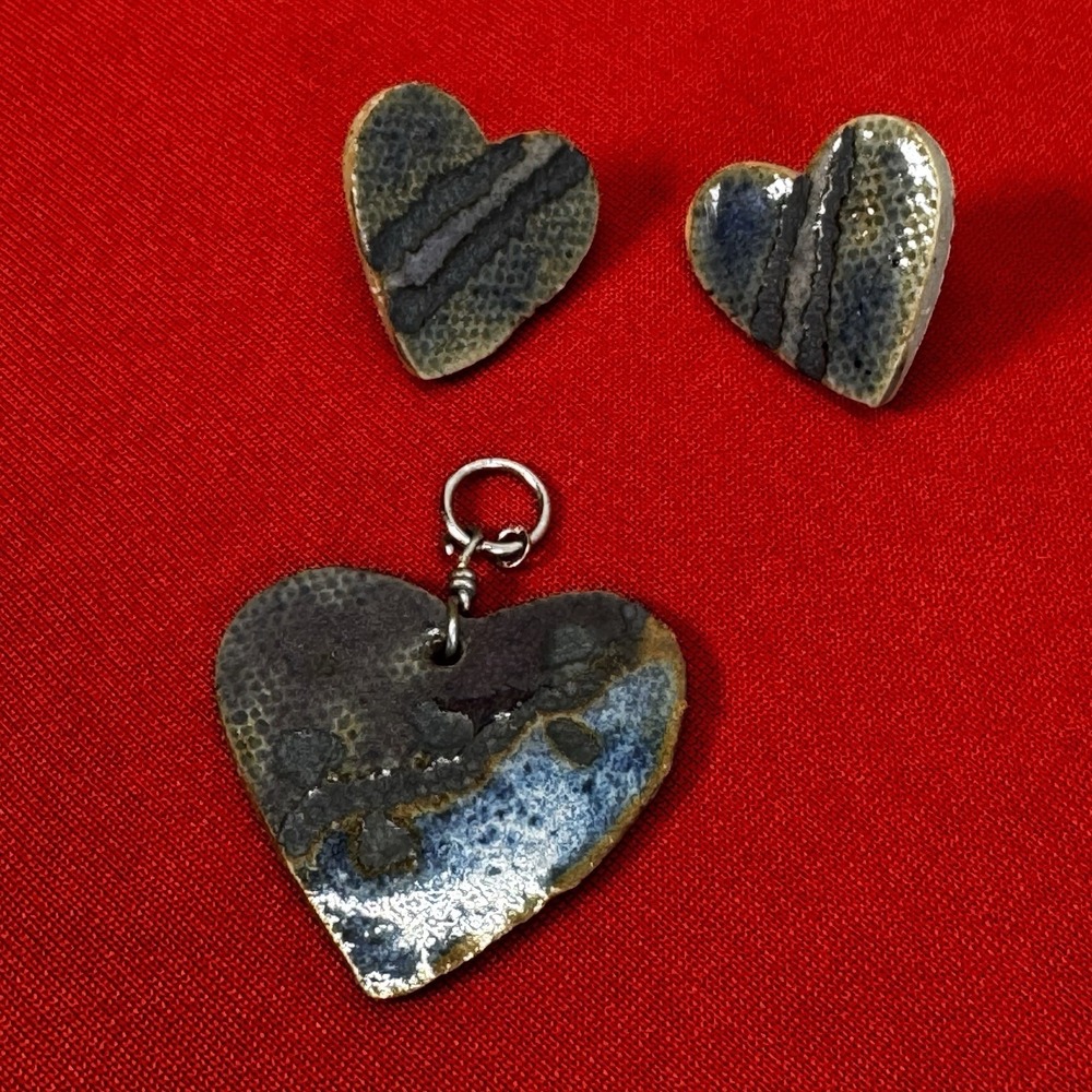 Handmade Blue Heart Earrings And Matching Earrings